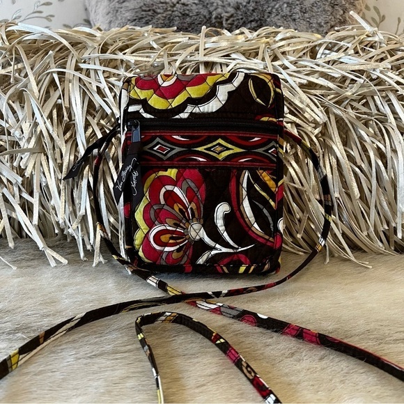 VERA BRADLEY Puccini Velcro Mini Hipster Crossbody Brown Yellow Orange Floral - Picture 1 of 14